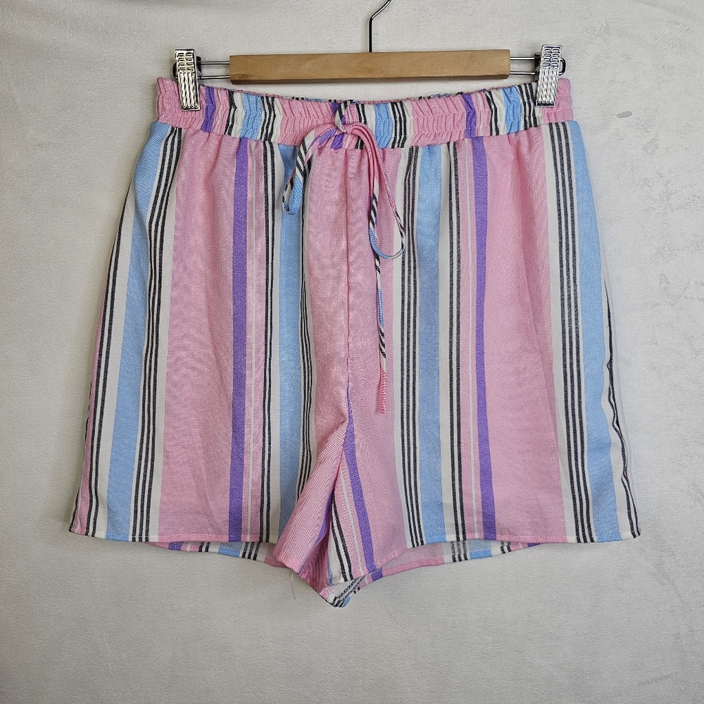 Francesca's miami pink striped clarissa tie waist boxer shorts sz L